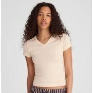 Madewell Shirt Womens XL Cream 90s Baby Tee Short Sleeve Cotton V Neck NY931
